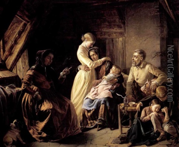 A Family Dispute Oil Painting - Imre (Emmer.) Benkert (Kertbeny)