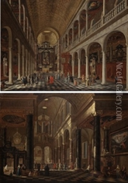 Iglesia De Los Jesuitas De Amberes (pair) Oil Painting - Jacobus Balthasar Peeters