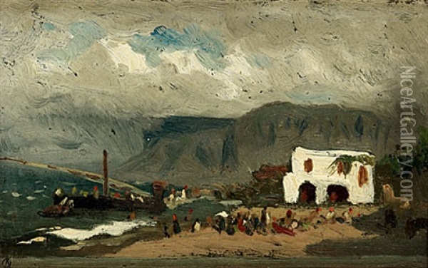 Parlfiskares Ankomst Till Capri Oil Painting - Olof Arborelius