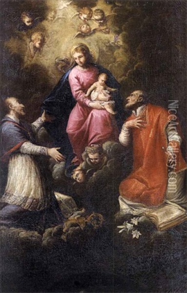 Vierge A L"enfant Avec Saint Charles Borromee Et Saint Philippe Neri Oil Painting - Carlo Francesco Nuvolone