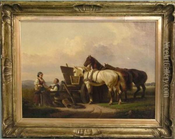 Fuhrwerk Mit Pferden Oil Painting - H.F. Lang