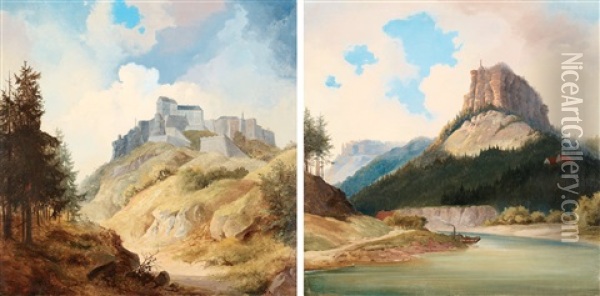 Vyer Fran Donau (pair) Oil Painting - Gustaf Wilhelm Palm