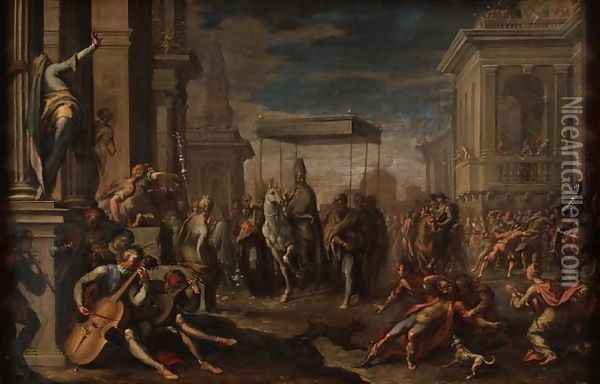 The Miracle of St. Ambrose Oil Painting - Sigismondo Caula