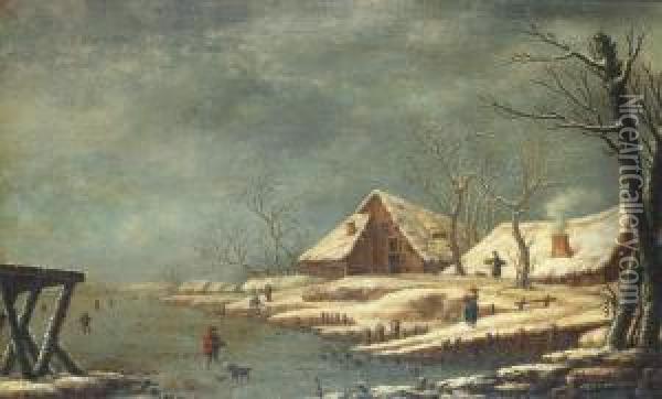 Vinterlandskap Medskridskoakare Oil Painting - Benedictus Nicolaus Wichmann