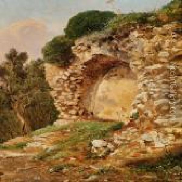 Cave With A Spring In The Italian Mountains Oil Painting - Constantin Hansen