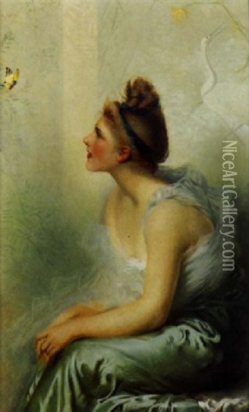 La Femme Au Papillon Oil Painting - Vittorio Matteo Corcos