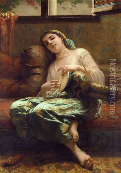 Algerian Woman Playing a Darbouka Oil Painting - Charles Zacharie Landelle
