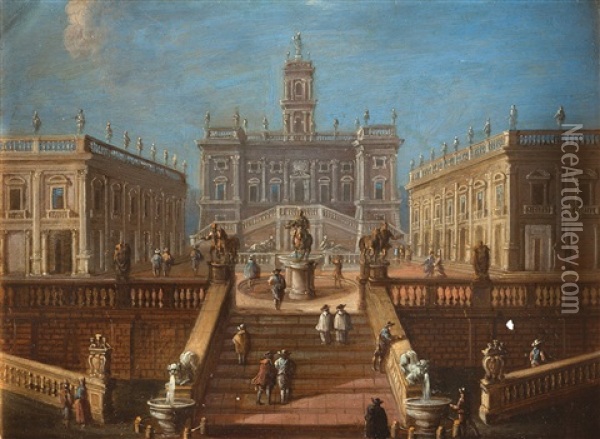 Ansicht Des Campidoglio, Rom Oil Painting - Johann Wilhelm Baur