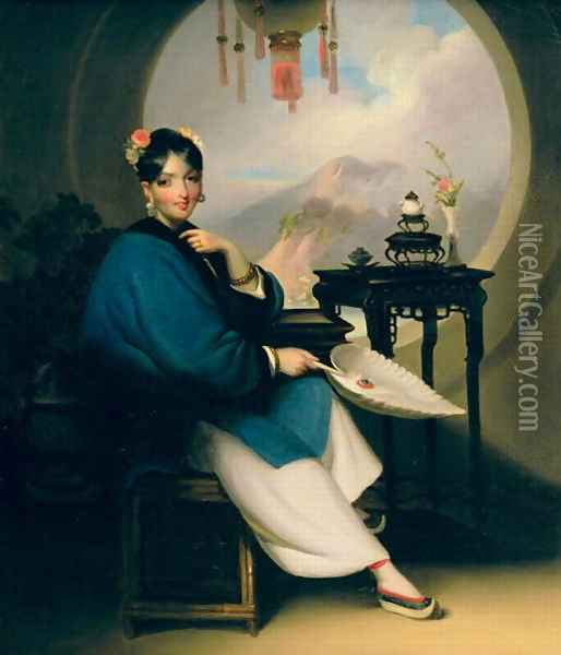 A Geisha Girl Oil Painting - George Chinnery