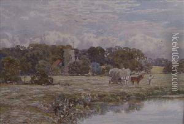 The River Wey And Thechurch At Send, Surrey Oil Painting - Thomas Hunt