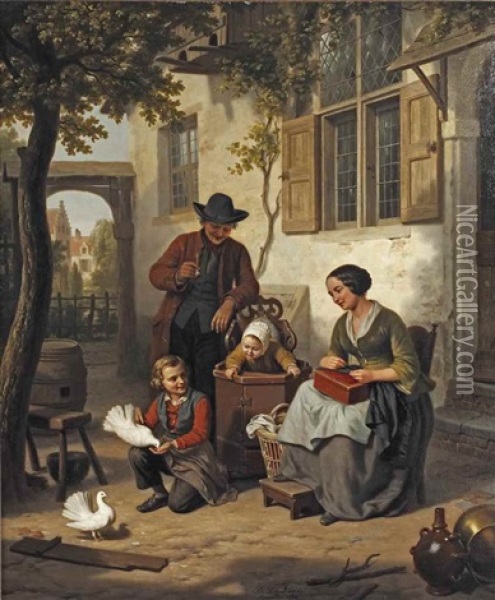 The Happy Family Oil Painting - Basile De Loose