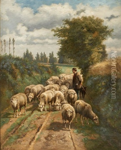 La Conduite Du Troupeau De Moutons Dans Le Chemin Creux Oil Painting - Henri De Beul