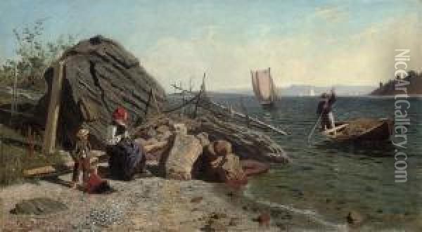 Waiting For The Boat To Come In Oil Painting - Hans Dahl
