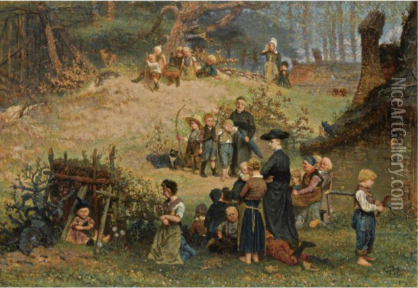 'het Kleine Sint-jorisgilde Te Dongen' (the Saint Joris Guild In Dongen) Oil Painting - August Allebe