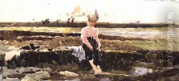 Young Girl Paddling Oil Painting - Alexander M. Rossi