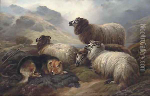 Guarding the flock Oil Painting - Robert Watson