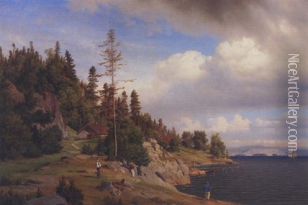 Kystmiljo Med Mennesker Oil Painting - Johan Fredrik Eckersberg