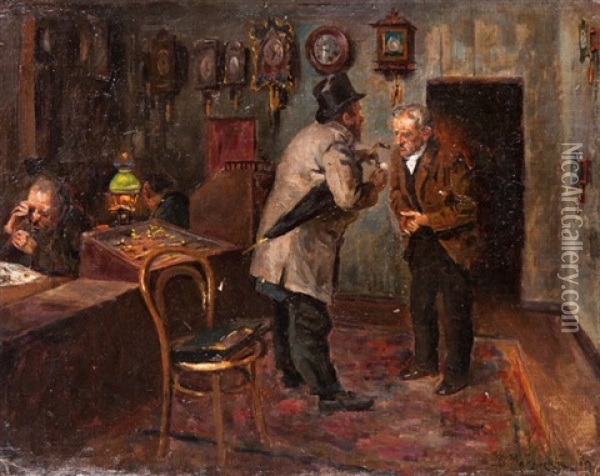 At The Jewelers Oil Painting - Vladimir Egorovich Makovsky