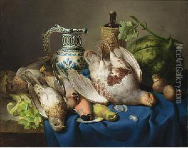 A Hunting Still Life Oil Painting - Josef Lauer