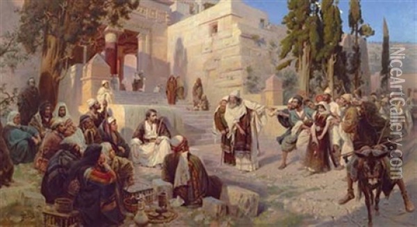 Christus Und Die Ehebrecherin (collab. W/sergey Korovin ) Oil Painting - Vasili Dimitrievich Polenov