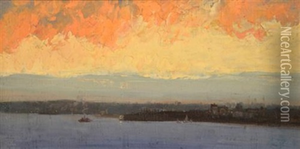 Sunset, Sydney Harbour Oil Painting - Albert Henry Fullwood