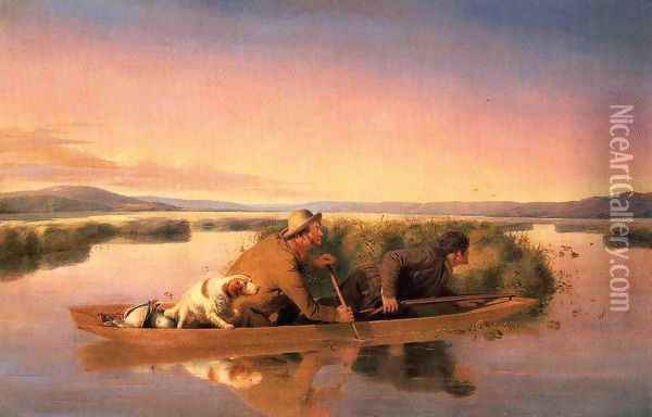 Duck Hunters on the Hoboken Marshes Oil Painting - William Tylee Ranney