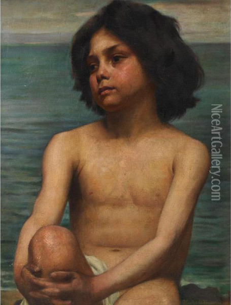 Young Boy By The Sea Oil Painting - David Comba Adamson