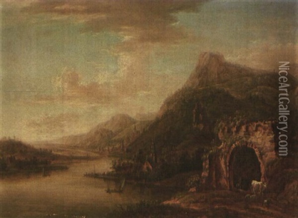 Flusslandschaft Oil Painting - Christian Georg Schuetz the Younger