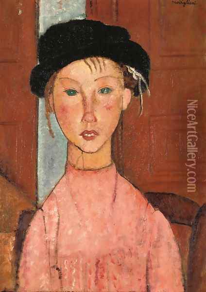 Young Girl in Beret Oil Painting - Amedeo Modigliani