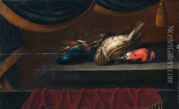 Still Life With Birds On A Stoneboard Oil Painting - Philips Angel