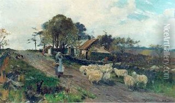 Presweep Farm, Early Springtime Oil Painting - David Fulton