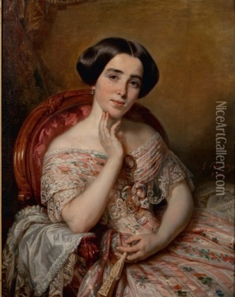 Portrait D'une Elegante Oil Painting - Francois Gabriel Guillaume Lepaulle