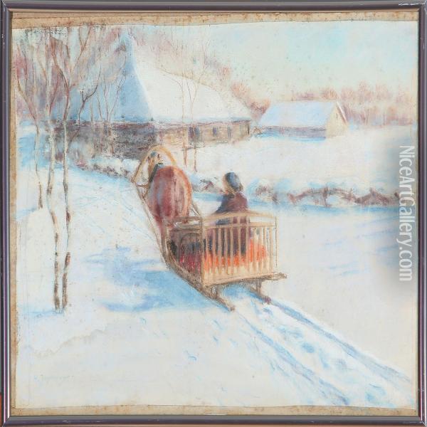 Sled Driving In Russia At Winter Time Oil Painting - Andrei Afanas'Evich Egorov