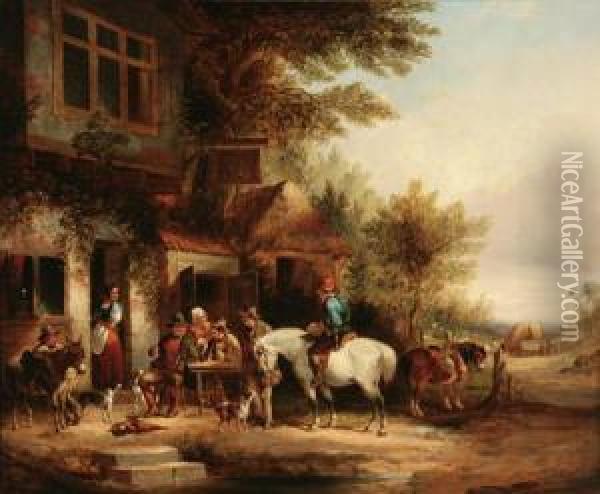 Travelers Outside An Inn Oil Painting - Henry Shayer