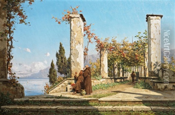 Pergola Im Klostergarten Bei Amalfi Oil Painting - Hugo Paul Harrer