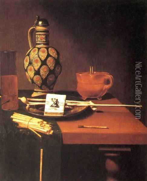Still-Life with Porcelain Vase and Smoking Tools Oil Painting - Hubert van Ravesteyn