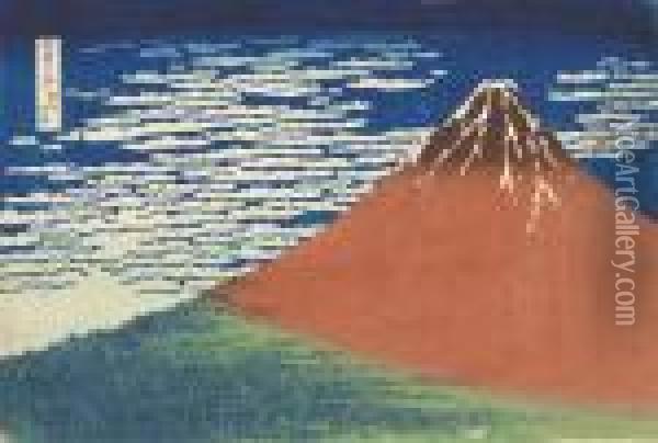 Gaifu Kaisei Fugaku Sanjurokkei Hokusai Aratame Litsu Hitsu Oban Yoko-e Oil Painting - Katsushika Hokusai