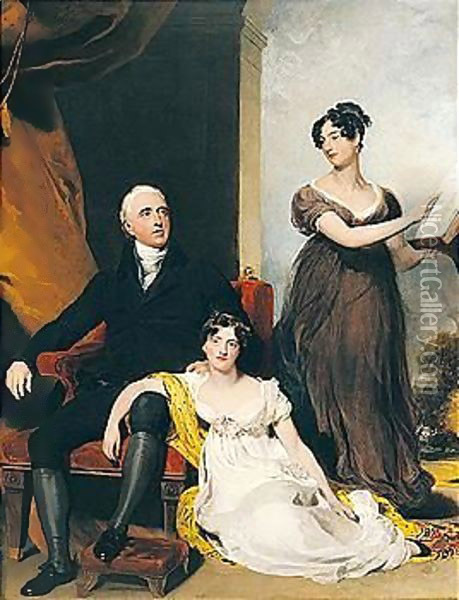 Portrait Of Charles Binny (D.1822) With His Daughters Oil Painting - Sir Thomas Lawrence