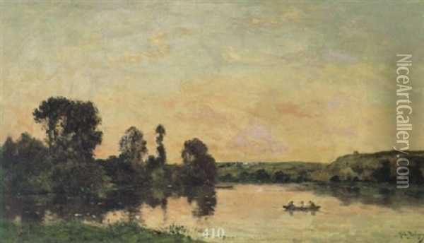Flusslandschaft Bei Abendsonne Oil Painting - Hippolyte Camille Delpy