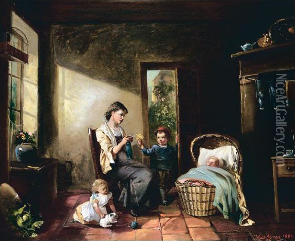 The Watchful Mother; The Young Doctor Oil Painting - Kate Gray