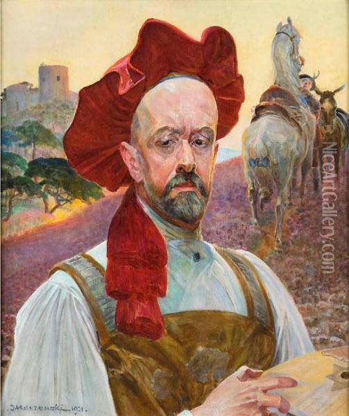 Autoportret Z Zamkiem W Tle, 1921 R. Oil Painting - Jacek Malczewski
