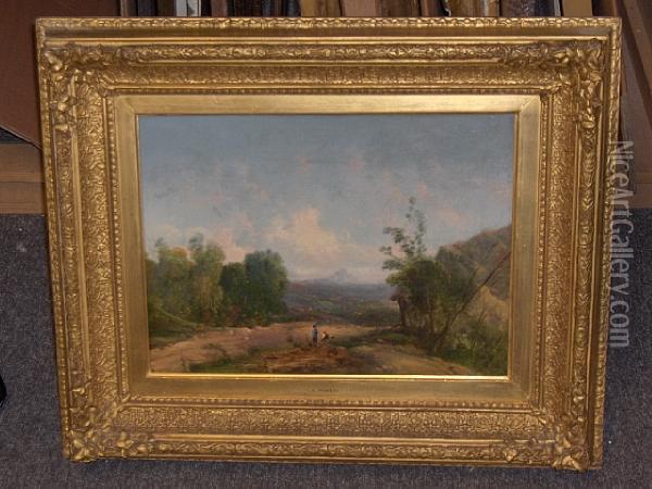 Figures In A Mountainous Landscape Oil Painting - A.H. Vickers
