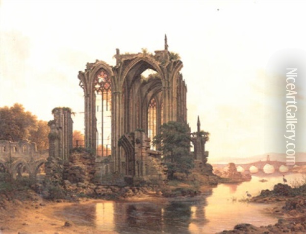 Blick Auf Eine Gotische Kirchenruine Oil Painting - Carl Georg Adolph Hasenpflug