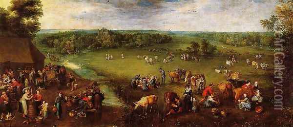 Flemish Dairy Farm Oil Painting - Jan The Elder Brueghel