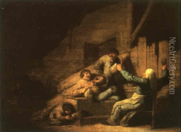 Peasants Carousing In A Tavern Oil Painting - Adriaen Jansz van Ostade