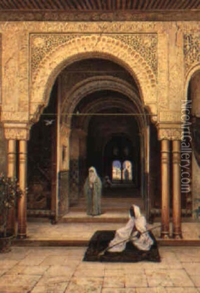 Cours Du Palais De L'alhambra Oil Painting - Frans Wilhelm Odelmark