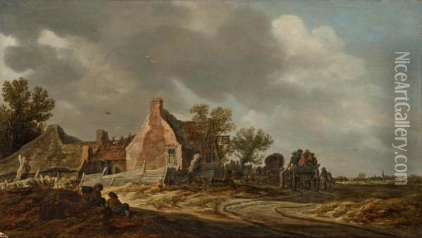 Landschaft Mit Zwei Bauernfuhrwerken Oil Painting - Jan van Goyen