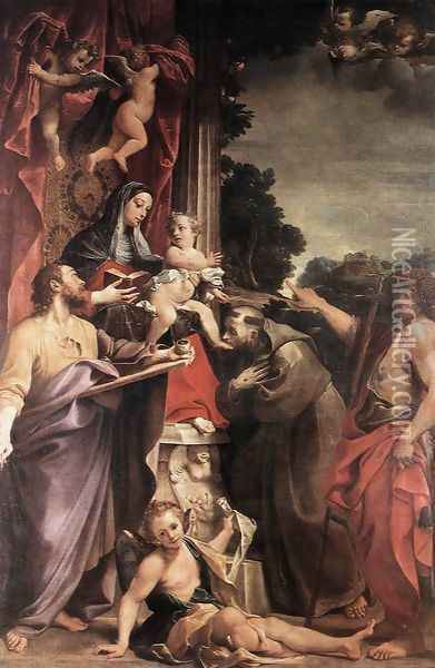 Madonna Enthroned with St Matthew 1588 Oil Painting - Annibale Carracci