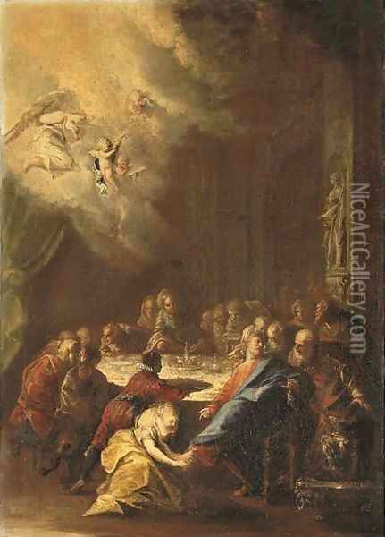 Christ in the House of Simon the Pharisee Oil Painting - Domenico Guidobono