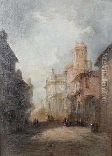 Continental Town Scenes, A Pair Oil Painting - Henry John Foley